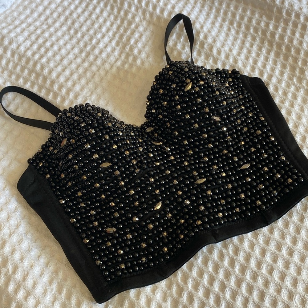 Beaded bustier bralette bra crop top padded cups festival party women’s S/M